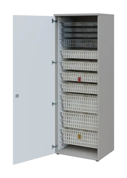 EUROMEDICA D - 66 skříň léková boxová, 1-dveřová, levá, 1950x660x535, korpus šedý, dvířka bílá